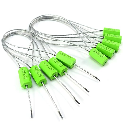 50 pcs Numbered Security Tags Tamper-Evident Steel Wire Cable Seals Pull-Tite Metal Security Seals for Truck, Trailer (Green)