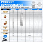 CheeMuii 76 PCS Brass DOT Air Line Fittings with 100FT 1/4" and 50FT 3/8" Blue DOT Air Lines Kit Push Lock Air Line Quick Connect Fittings with Pneumatic Tubing Set