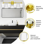 New Bathroom Vanity Light Fixtures 3 Lights Brushed Brass Glass Shade Modern Wall Bar Sconce Over Mirror (Brushed Brass, 4T)
