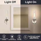 Brushed Nickel Bathroom Vanity Light, Wall Sconces Set of 2 with Knurled Texture, Chrome Silver Wall Lamps with Clear Glass Shade, Modern Industrial Bathroom Lighting Fixtures Over Mirror