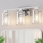 DORESshop 17 Inch Bathroom Light Fixtures, 3-Light Chrome Bathroom Lighting Fixtures Over Mirror with Clear Glass Shade, Vanity Lights for Living Room Bedroom