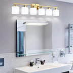 6 Light Gold Bathroom Vanity Light for Large Mirror, Gold Vanity Lights for Bathroom with Milky White Frosted Glass Shades, 38 inch Wall Lamp for Mirrors Living Room E26 Base