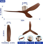 52-Inch Ceiling Fan Without Light, Modern Low-Profile Flush Mount Fan with Remote, 6-Speed Reversible Quiet DC Motor,for Balcony, Living Room, Bedroom (No Light)