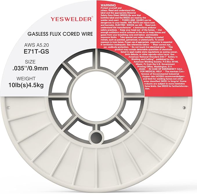 YESWELDER Flux Core Gasless MIG Wire, E71T-GS Mild Carbon Steel .035-Inch Diameter 10-Pound, Strong ABS Plastic Spool Welding Wire