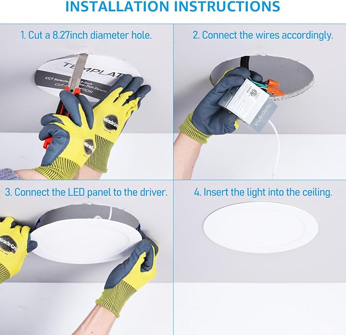 TORCHSTAR 8 Inch Ultra-Thin LED Recessed Ceiling Light with Junction Box, CRI90, 5000K Daylight, 18W High Brightness Dimmable Slim Canless Wafer Downlight, ETL & ES & FCC, Pack of 6