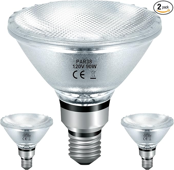 90 Watt Outdoor Floodlight Bulbs Par38, 120V 90W Halogen Flood Light Bulbs Dimmable, 2 Pack Indoor/Outdoor Floodlight Bulbs Soft White 2800K, Halogen Reptile Heating Bulbs E26 4050LM
