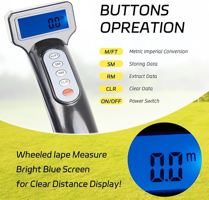 12 Inch Measuring Wheel in Feet Advanced LED Backlight Display Rolling Digital Measuring Wheel for Construction Measure Wheel with Tape Measure and Canvas Carrying Bag, Up to 9999Ft