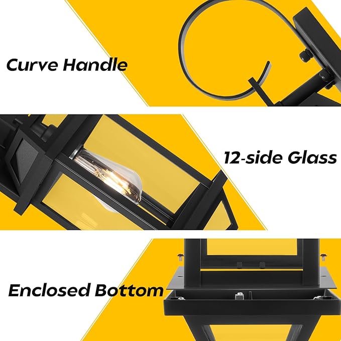 Large Outdoor Wall Lights, 18" Black Exterior Light, 2- Pack Aluminum Outdoor Wall Light Fixture with E26 Socket, Outside Porch Light Enclosed Bottom ETL Listed Exterior Lamp Wall Mount for House