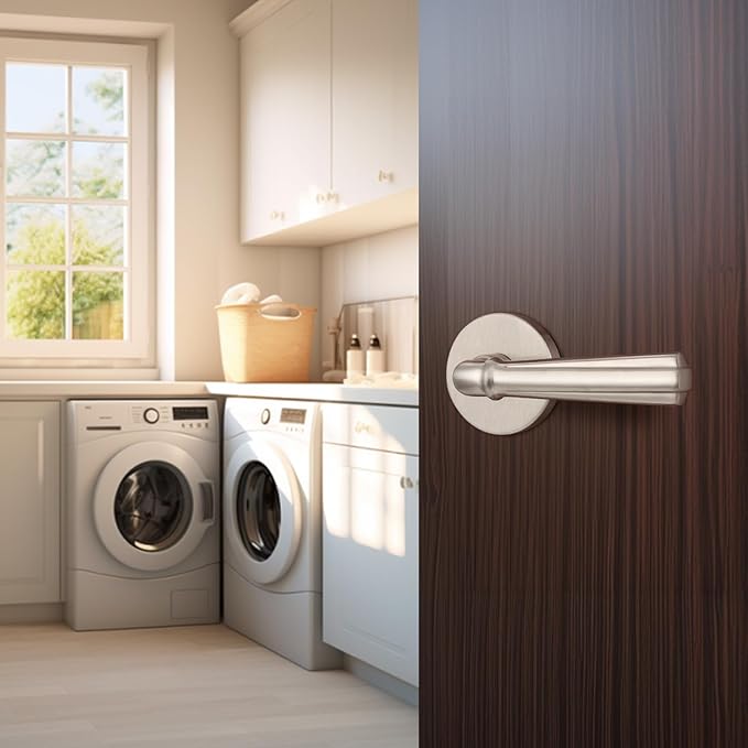 Orger 1 Pack Brushed Nickel Passage Door Lever Keyless Closet Door Handle, Interior Non-Locking Lever Sets Keyless Nickel Finish Door Lock for Right & Left Handed Doors, Stainless Steel
