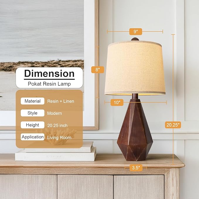 PoKat 20.25" Farmhouse Table Lamps Set of 2 for Night Stands, Vintage Bedside Lamps for Bedroom Living Room, Modern Bedroom Lamps for End Table, Suitable for Small Place, Antique Brown