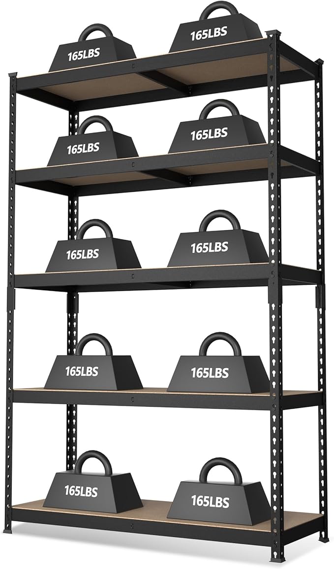 WORKPRO 5-Tier Steel Shelving Unit-Black, 35-3/10”W x 17-1/2”D x 72”H, Adjustable Storage Rack, Heavy Duty Shelf with MDF Board, 1650 lbs Load Capacity (Total) for Garage, Basement, Warehouse, Kitchen