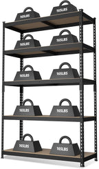 WORKPRO 5-Tier Steel Shelving Unit-Black, 35-3/10”W x 17-1/2”D x 72”H, Adjustable Storage Rack, Heavy Duty Shelf with MDF Board, 1650 lbs Load Capacity (Total) for Garage, Basement, Warehouse, Kitchen