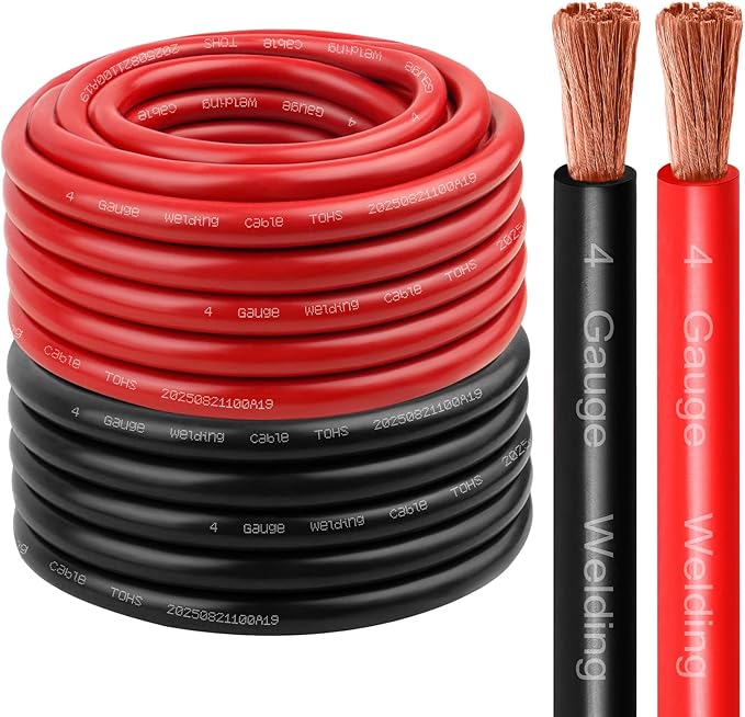 4 Gauge Battery Cable Copper Wire, 3FT Red+3FT Black 4 AWG Welding Cable Standard USA OFC Wire for Automotive, Battery, Solar, Marine and Generator