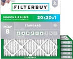 Filterbuy 20x20x1 Air Filter MERV 8 (MPR 700) Dust Defense Replacement (6-Pack), Electrostatic Pleated HVAC AC Furnace Filters, Made in USA (Actual Size: 19.50 x 19.50 x 0.75)