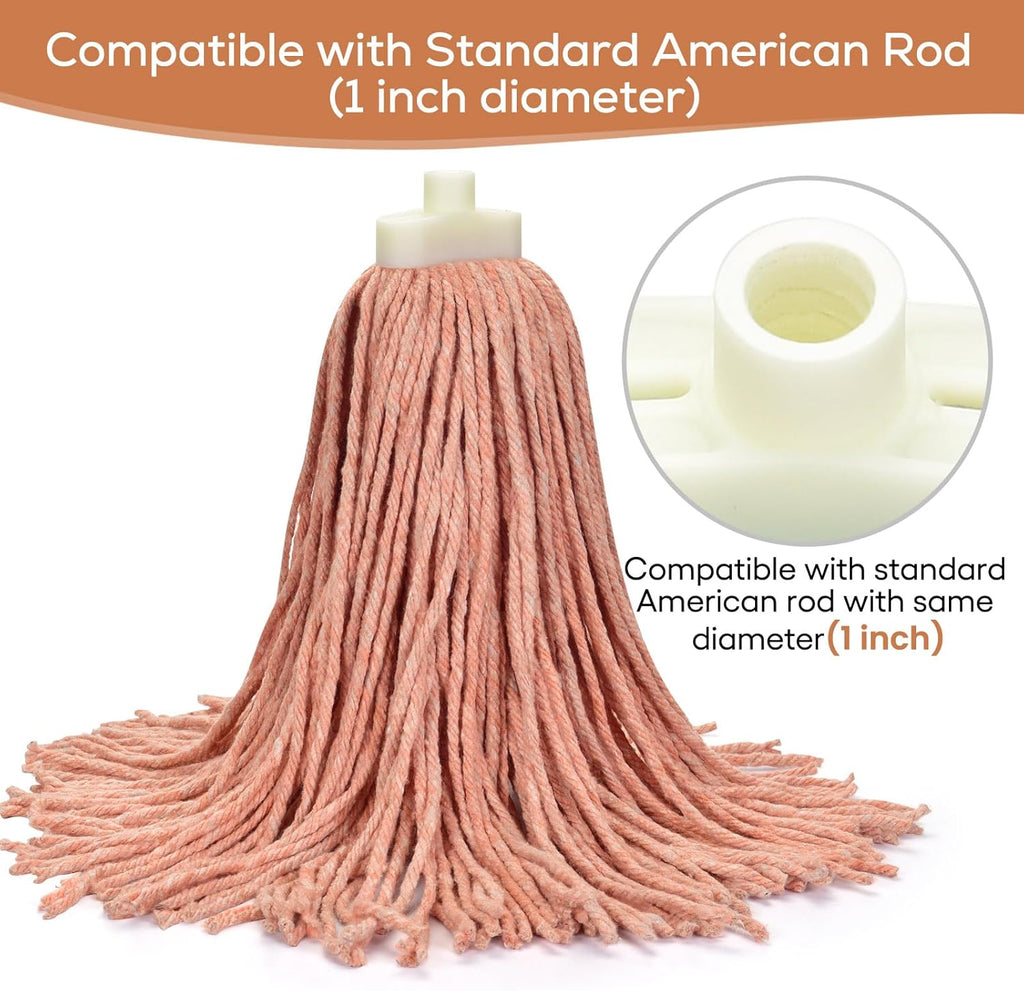 Matthew Cleaning Screw-on Heavy Duty Cotton Wet Mop Replacement Heads(Orange, Medium,6 Pack) with 2 Pack Microfiber Cloth for Residential & Commercial Floor Cleaning Use- Fit Standard American Screw