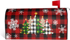 Giwawa Christmas Tree Mailbox Cover - Magnetic Red Black Buffalo Plaid - Large Winter Snowflakes - Oversized 25.5 x 21 - Happy New Year Post Letter Box Wrap