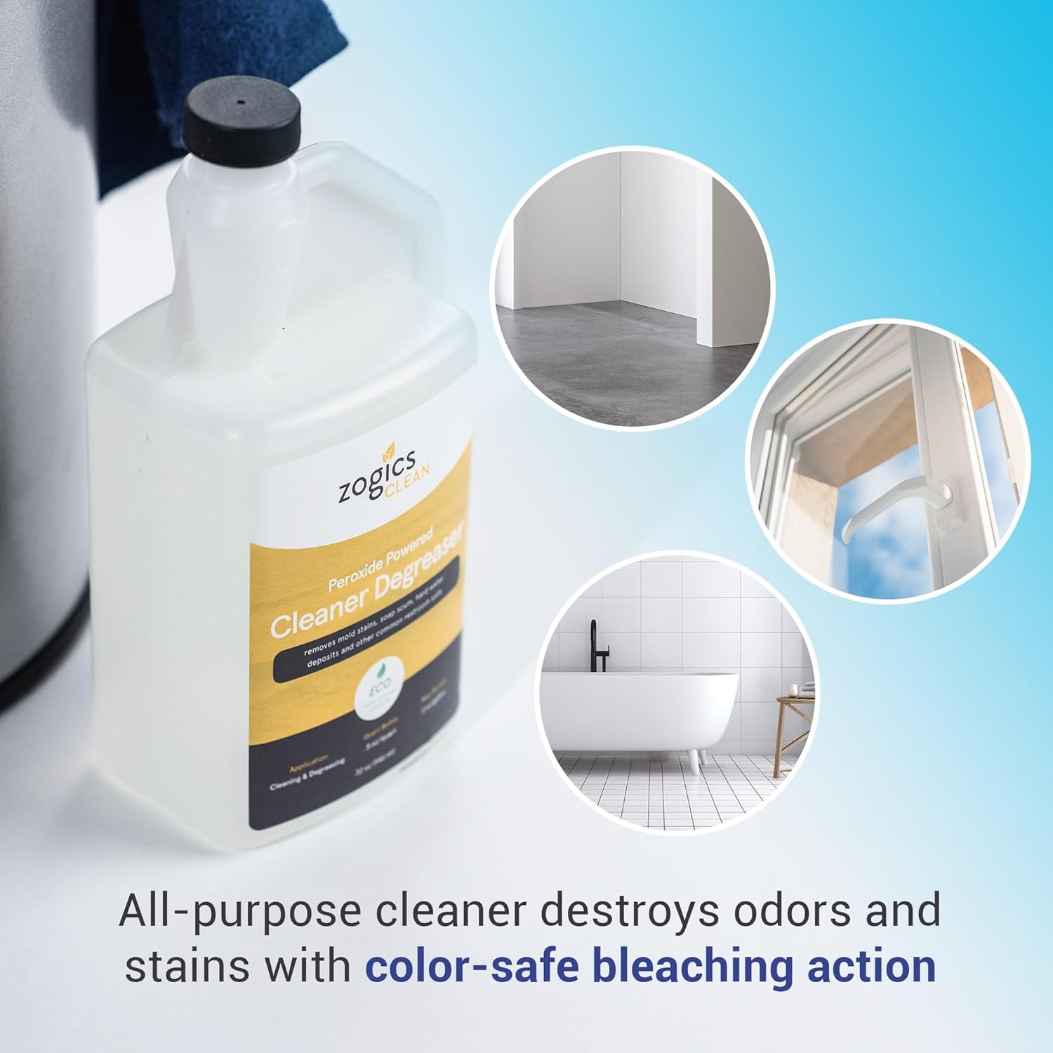 Zogics Peroxide Powered Cleaner Degreaser, Case of 6-32 oz Bottles - Each Bottle Makes up to 8 Gallons - Meets ECOLOGO Standards