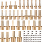 KOOTANS 32PCS Brass Hose Barb Fittings Barb to NPT Male Thread Adapter Kit 3/16" 1/4" 5/16" 3/8" 1/2" Barbed Air Hose Fittings with 46pcs Pipe Clamps for Water Fuel Air Line Connector Fitting