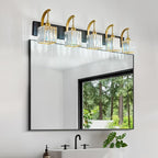 Crystal Vanity Lights 5-Light Black Gold Bathroom Vanity Lights Modern Crystal Bathroom Light Fixtures Over Mirror 42.51" Long Vanity Light for Bathroom