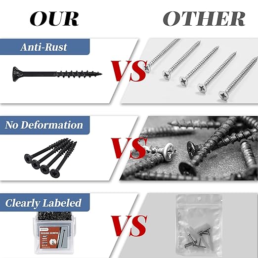 Deck Screws 2 Inch, 400PCS Exterior Wood Screws, #8 x 2 Fence Construction Screws, Torx Head, Rust Resistant Epoxy Coated, T25 Bits Included, Black