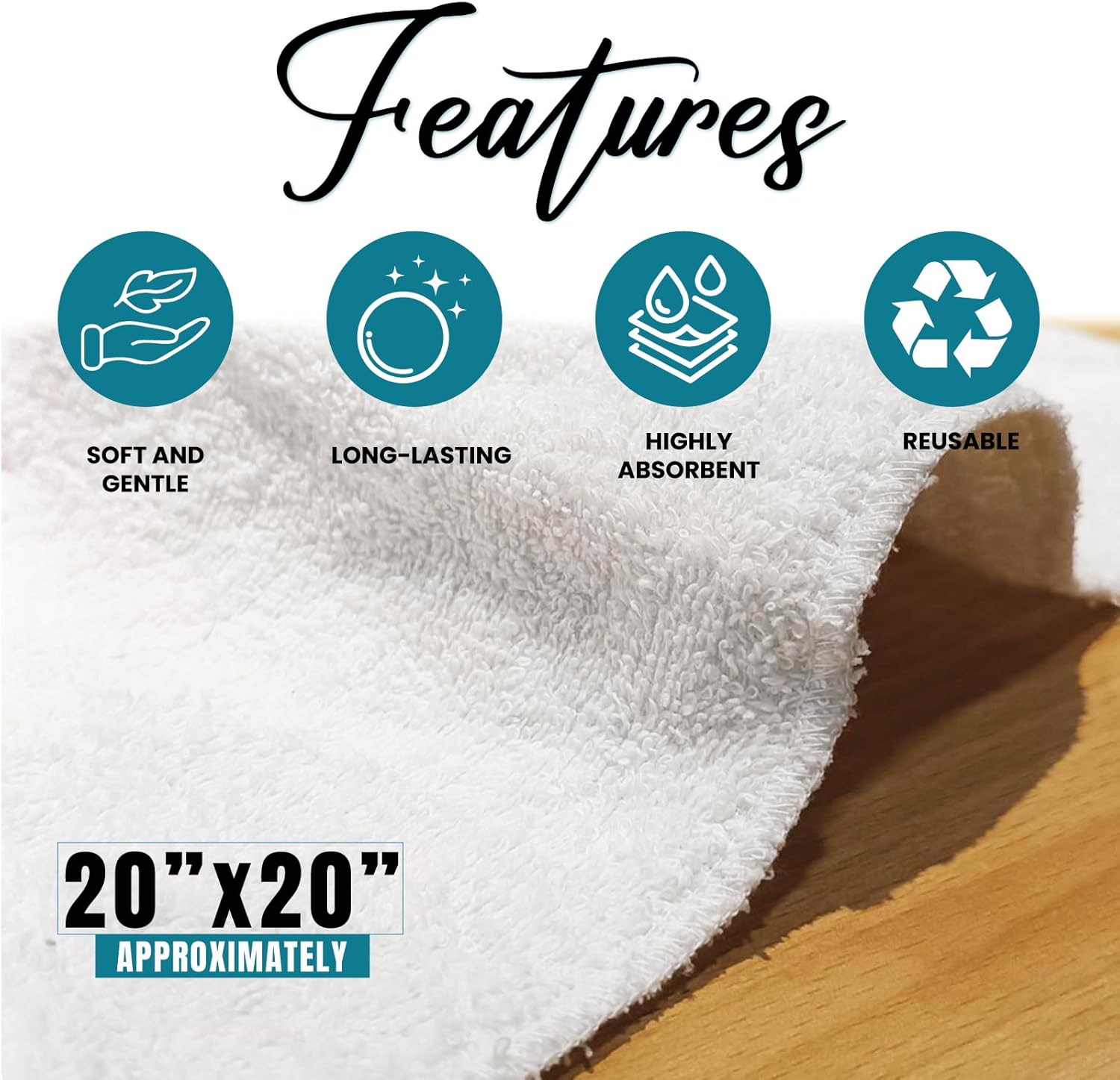 Premium Terry Towels for Cleaning - 5 lbs. Box, 20”x20” - 100% Cotton Towels Cleaning Rags - Multipurpose White Terry Cloth Rags for Garage, Shop, Auto, Home & Janitorial Use