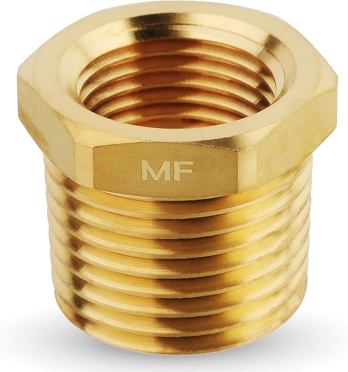 MAACFLOW brass 1/2" Male NPT to 3/8" Female NPT Adapter Reducer Hex Bushing (Thread OD 0.81" - ID 0.58") (Pack of 1)