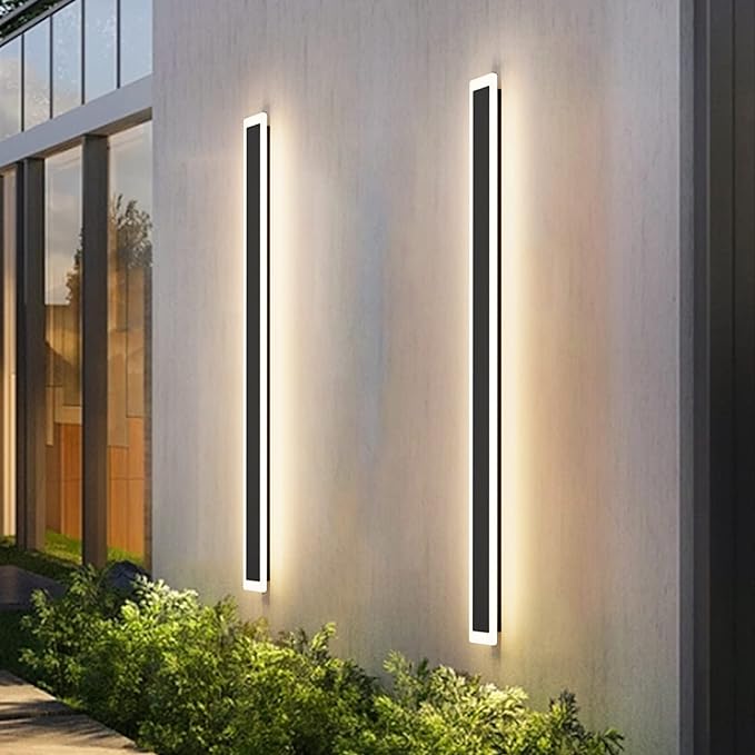 Outdoor Lights 2 Pack,Modern Outdoor Wall Light Fixture Long Strip LED Wall Sconce IP65 Anti Rust Warm Light 3000K Exterior Wall Mount Lights for Entrance, Hallway, Garage, Porch