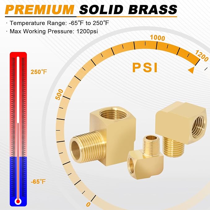KOOTANS 4pcs 1/4 NPT 90 Degree Barstock Street Elbow Brass Fittings, 1/4" NPT Male to 1/4" NPT Female Thread Elbow Forged Brass Pipe Fitting