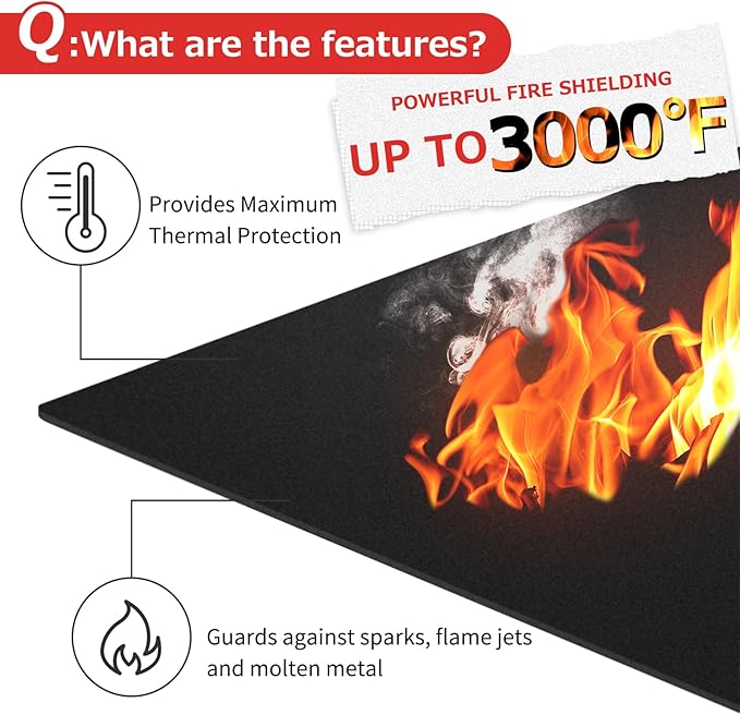 Matace 2 Pack 20x47 Inch Long Fireproof Welding Blanket & Pad, 5mm Thickened Fire Resistant Carbon Felt Cloth, Flame Retardant Fabric, Heat Shield for Soldering, Firepit, Grill Cover, Smoker, Black