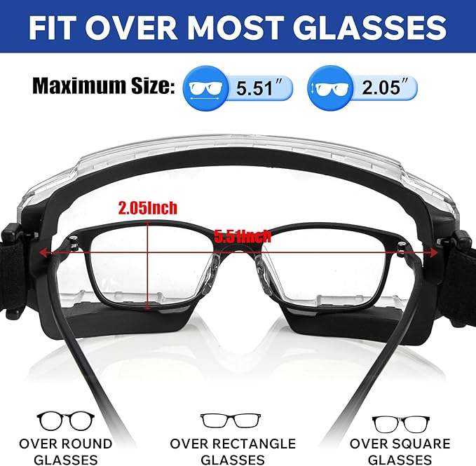 Anti Fog Safety Goggles Over Glasses, ANSI Z87.1 Certified Eye Protection for Chemistry Lab Work & Industrial Use - Wide Vision Clear Lens - Extreme Impact Resistance - Adjustable Strap (2 Pack)