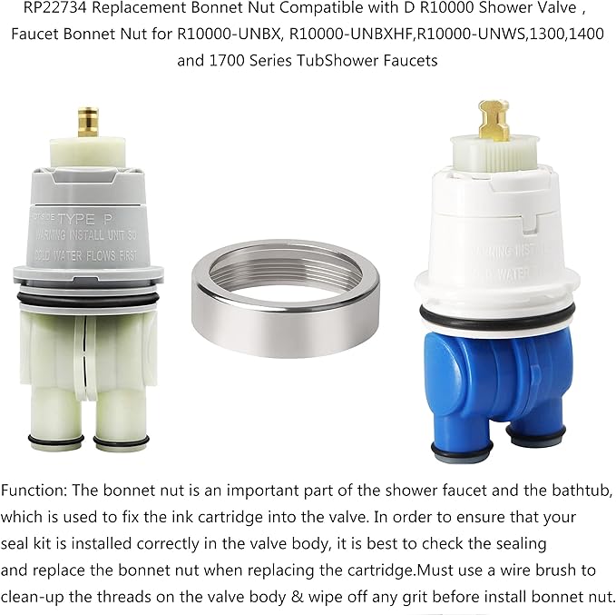 RP22734 Replacement Bonnet Nut Compatible with R10000 Shower Valve，Faucet Bonnet Nut for R10000-UNBX,R10000-UNWS,1300,1400 and 1700 Series TubShower Faucets (RP22734)