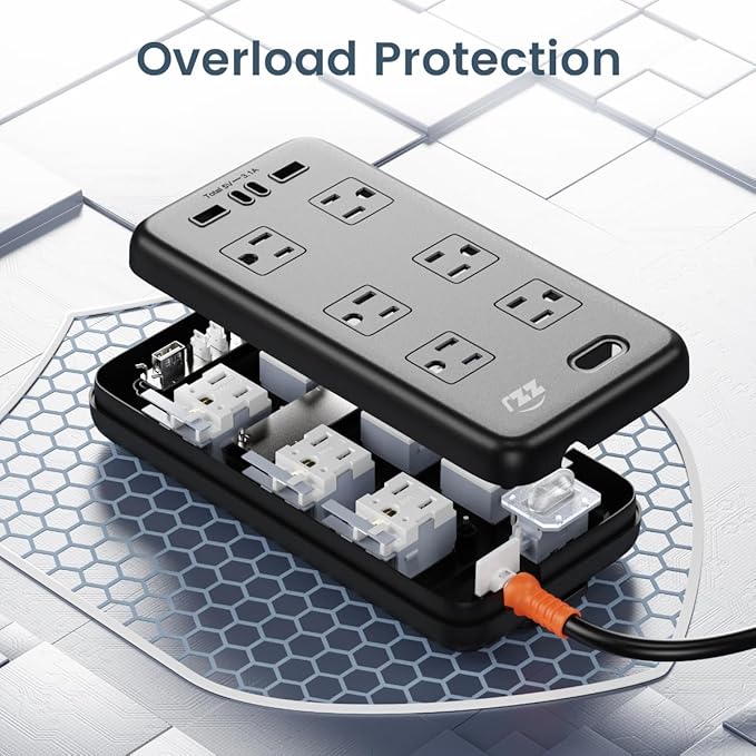 Outdoor Power Strip Weatherproof, IPX6 Waterproof Surge Protector with 6 Wide Outlets and 2USB A&2USB C, 1875W/15A, 6FT Extension Cord, Wall Mountable for Indoor Outdoor, UL FCC Listed