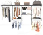 Giantex Closet Organizer System, Wall-mounted Custom Closet Kit w/Adjustable Storage Shelves, Wardrobe Clothes Rack w/Hanging Rods, Perfect for Coats, Pillows, Blanket (Gray, 98.5"x13.5"x48)