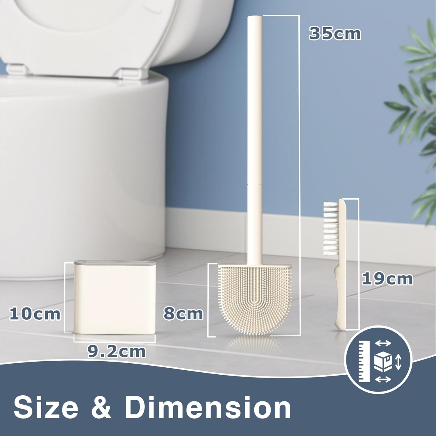 3 Pack Silicone Toilet Brushes & Holders– Includes 3 Crevice Brushes for Bathroom, Long Non-Slip Handle – Durable Bathroom Cleaning Set.