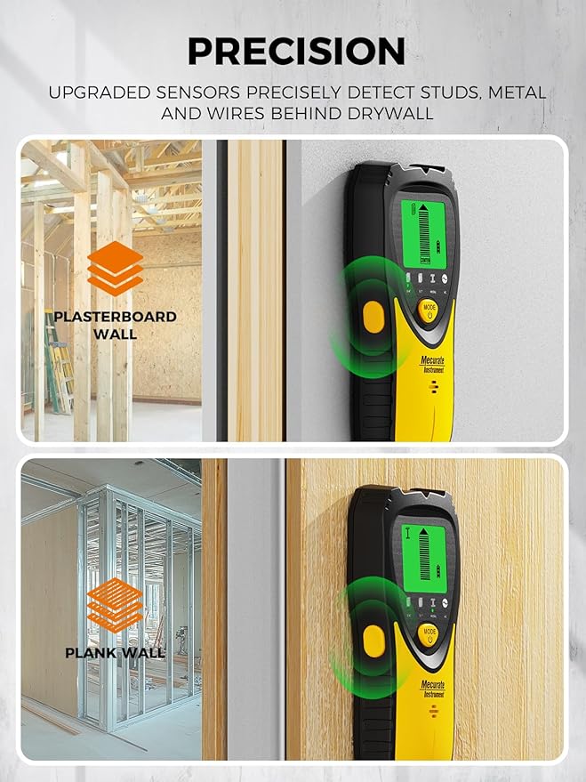 Mecurate 5-in-1 Stud Finder Wall Scanner with LCD Display – Detects Studs, Metal, Live Wires Behind Drywall – Ideal for TV Mounting, Picture Hanging, Shelves & Home Projects