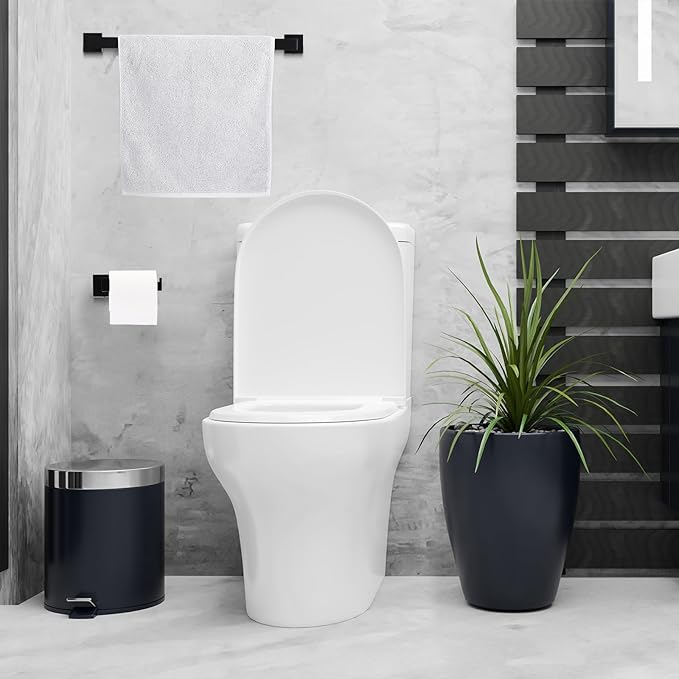 Gisafai 35 Pcs Bathroom Hardware Accessories Set 23.6 Inch Bath Towel Bar Kit Stainless Steel Bathroom Hardware Set Towel Racks Ring Hooks Paper Holder for Wall Mounted (Black)