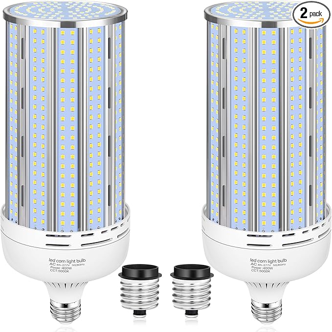 2 Pack 400W Corn LED Light Bulb Fanless,5000K Daylight(Eqv.1,200w Mh/Hps/Hid) Non-Dimmable E26/E39 Large Mogul Base LED Cob Lamp 57,000LM for Garage Warehouse Factory Workshop Street Backyard