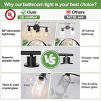 3-Light Bathroom Light Fixtures, Black Modern Vanity Lights with Clear Glass Shade, Bathroom Wall Lamp for Mirror Kitchen Living Room Hallway Cabinet Porch