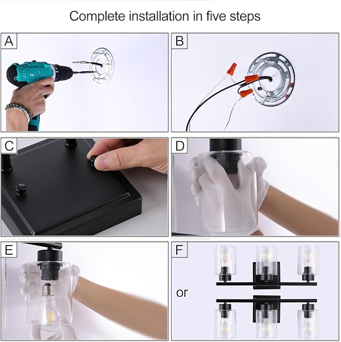 3 Light Bathroom Light Fixtures, 19.2 Inches Bathroom Lighting Fixtures Over Mirror, Black Vanity Light with Clear Glass Shades