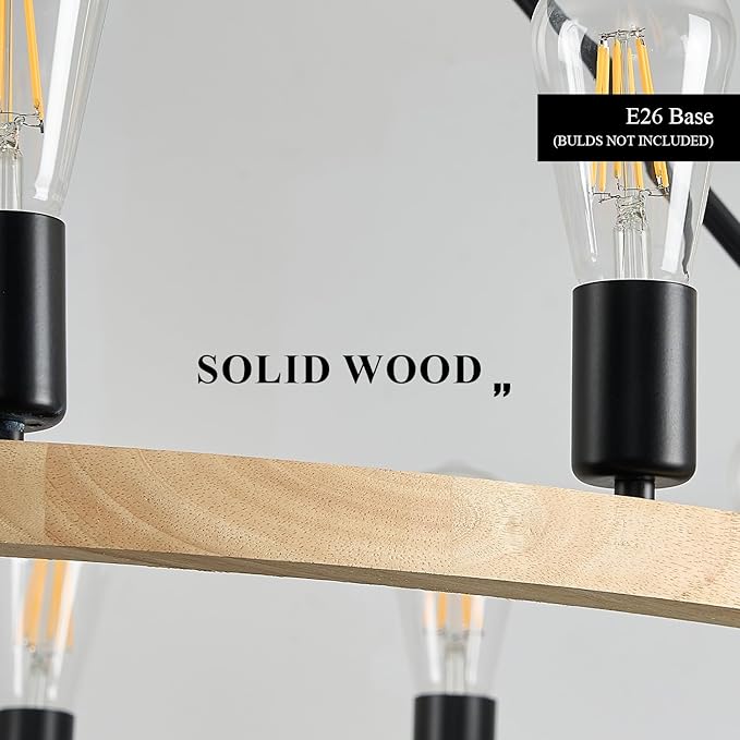 24-Light 2 Tiers Farmhouse Wooden Wagon Wheel Chandelier, 43.3'' Black Metal Round Chandeliers 2-Story Natural Rustic Light Fixtures for High Ceiling Living Dining Room Foyer Villa