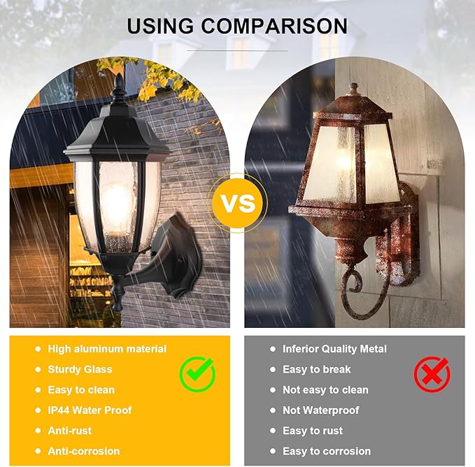 Outdoor Wall Lantern, 14 Inch Porch Light Fixtures with Seed Glass Shades, Waterproof Exterior Wall Lights, Mounted Outside Lighting for House Farmhouse Patio Doorway Garage (E26 Base Max 40W)