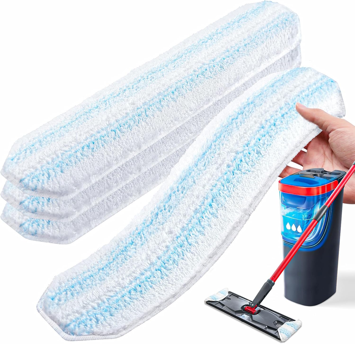 AIR U+ Mop Replacement Pads for O Cedar H2prO Flat Mop System, 4 Pack Mop Pads, Machine Washable Reusable Microfiber Mop Heads Replacements for O-Cedar H2Pro Refills Clean for All Floors Types