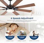 52 Inch Ceiling Fans with Lights and Remote/APP Control, Modern Ceiling Fan for Bedroom Living Room Patio Porch Indoor Outdoor, 6 Speeds, Reversible Quiet Motor, 8 Wood Blades, Brown