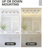 zeyu 36 Inch Farmhouse Modern Bathroom Lighting Fixture, 5-Light Bathroom Vanity Light, Brushed Nickel Finish with Clear Glass Shade, ZSL72B-5W BN