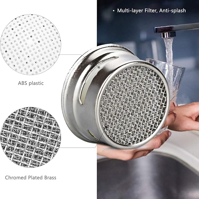 4pcs Faucet Aerators, 2pcs Aerator Filter Replacement Parts, with Brass Housing, 2pcs 15/16 Inch Male and 2pcs 55/64 Inch Female Bathroom Aerator Faucet Filters with Gaskets,for kitchen bathroom