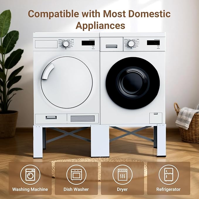SKM 28" Dual-Pack Washer and Dryer Pedestals - Heavy-Duty Steel Laundry Stand Raiser for Washing Machine and Dryer, Compatible with Most 4.8-5.3 cu. ft. Capacity Appliances, White