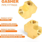 GASHER 1PCS Brass Pipe Fitting, Barstock 4 Way Cros, 1/4" x 1/4" x 1/4" x 1/4" NPT Female Pipe