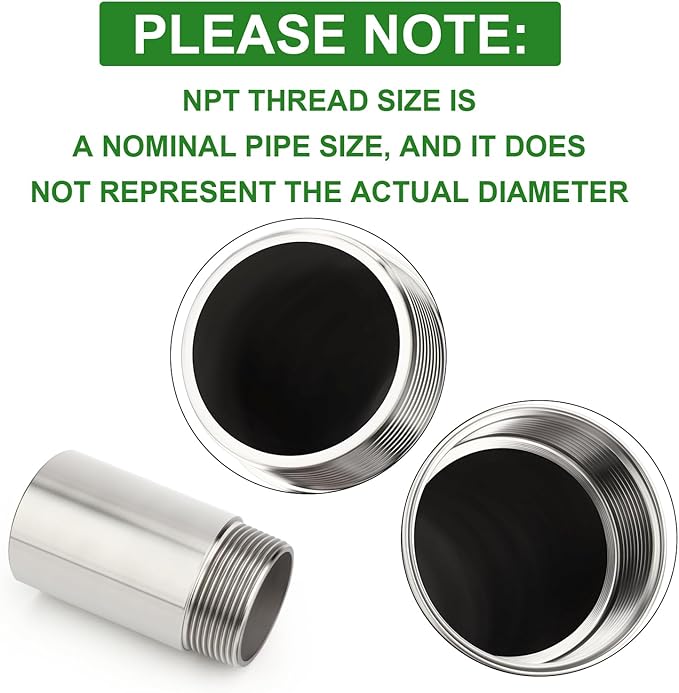 TAISHER 1PCS Stainless Steel Pipe Fittings, 2" NPT Male x 2" NPT Female Threaded, 4" Length Nipple Cast Pipe