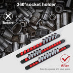 FivePears 3PCS 360° Socket Organizer Twist Lock,3/8 1/4 1/2 Socket Storage Rails, Premium Quality Socket Holders for Tool Box ，Tool Carts，Contains up to 40 Clips (Blue, Red and Black)