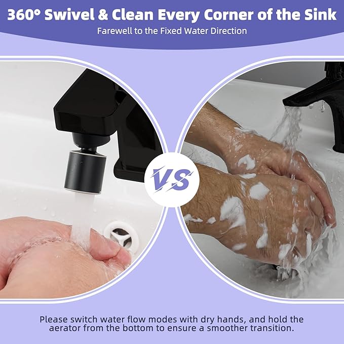 Hibbent NSF/ANSI/CAN 61 Certified Faucet Aerator, 360 Degree Swivel Kitchen Sink Aerator, CUPC Certification Dual-function Sprayer Faucet Replacement Part 55/64 Inch Female Thread - Matte Black